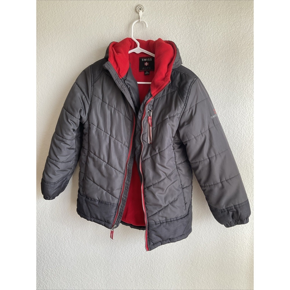 Swiss‎ Alps Gray Child 10-12 Winter Coat Boys Medium Red Lining